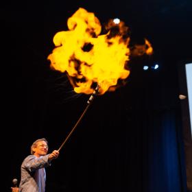 Dean Iverson ignites a hydrogen balloon